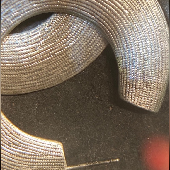 Singred Olsen designer large silver textured surface hoop earrings. About 1.5” - Picture 6 of 10